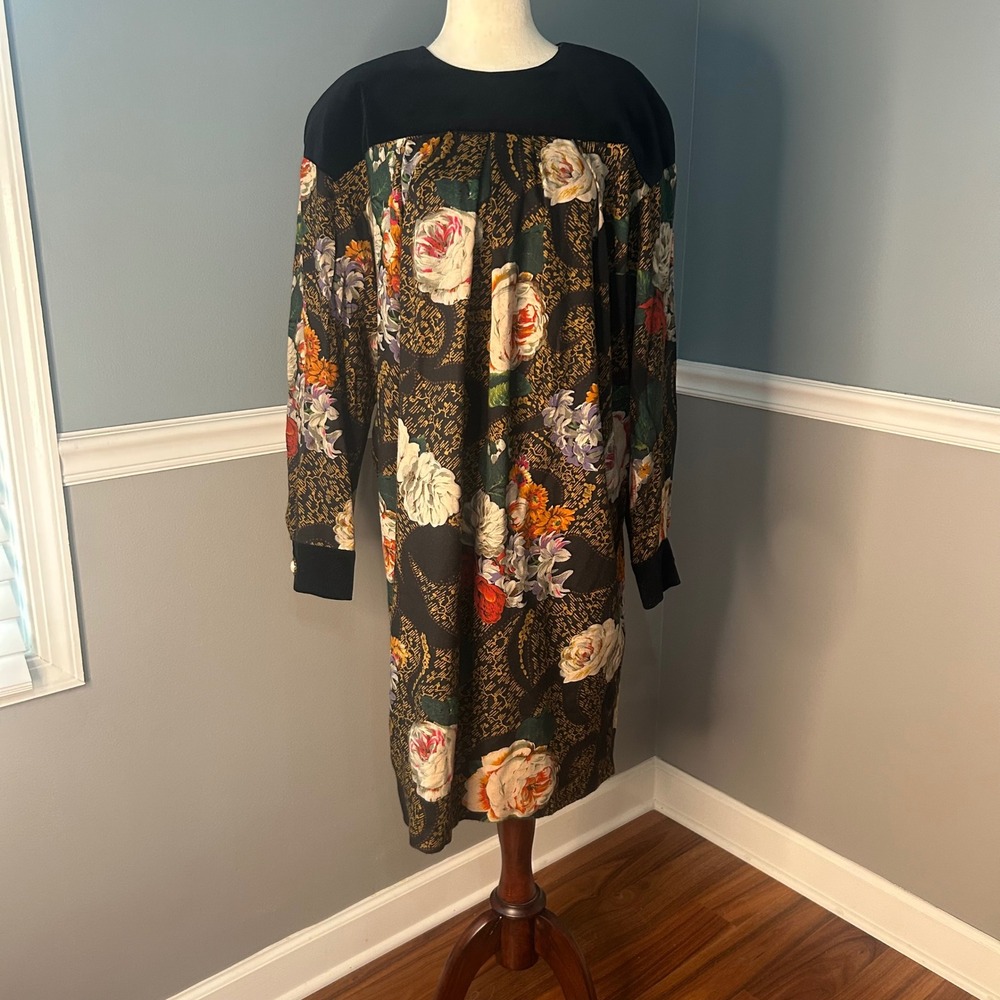 Donna Morgan vintage painterly rose Dress Long Sleeve floral Size 10
